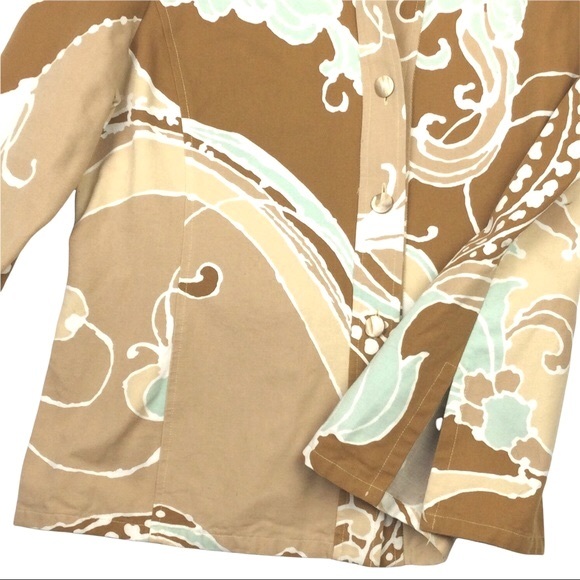 Vintage Linda Allard Ellen Tracy Blazer Button Up Tan Brown & Teal Women’s 14 - Picture 6 of 14
